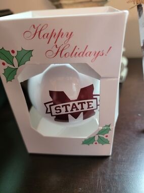 MISSISSIPPI STATE Maroon and White Holiday Ball Ornament